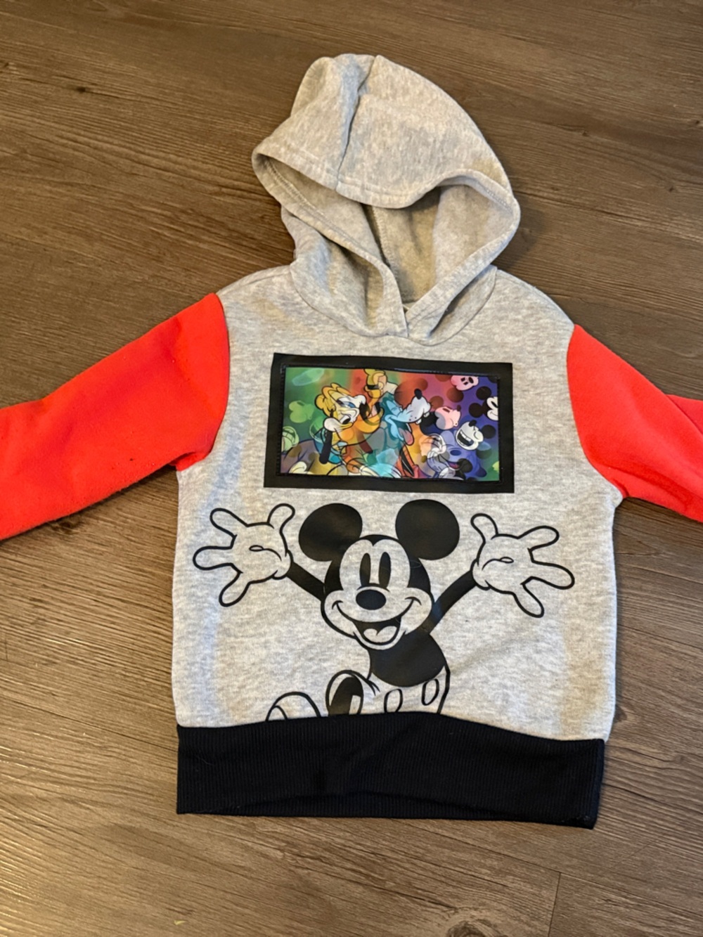 Disney Gray Hoodie with Red Sleeves & Mickey Print